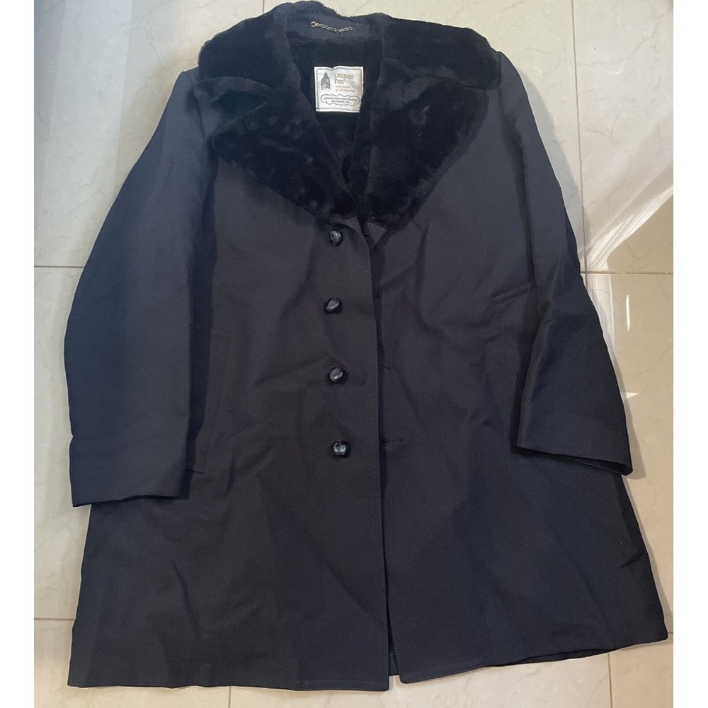 London Fog Trench Coat Top Coat Black Vintage 44 reg READ